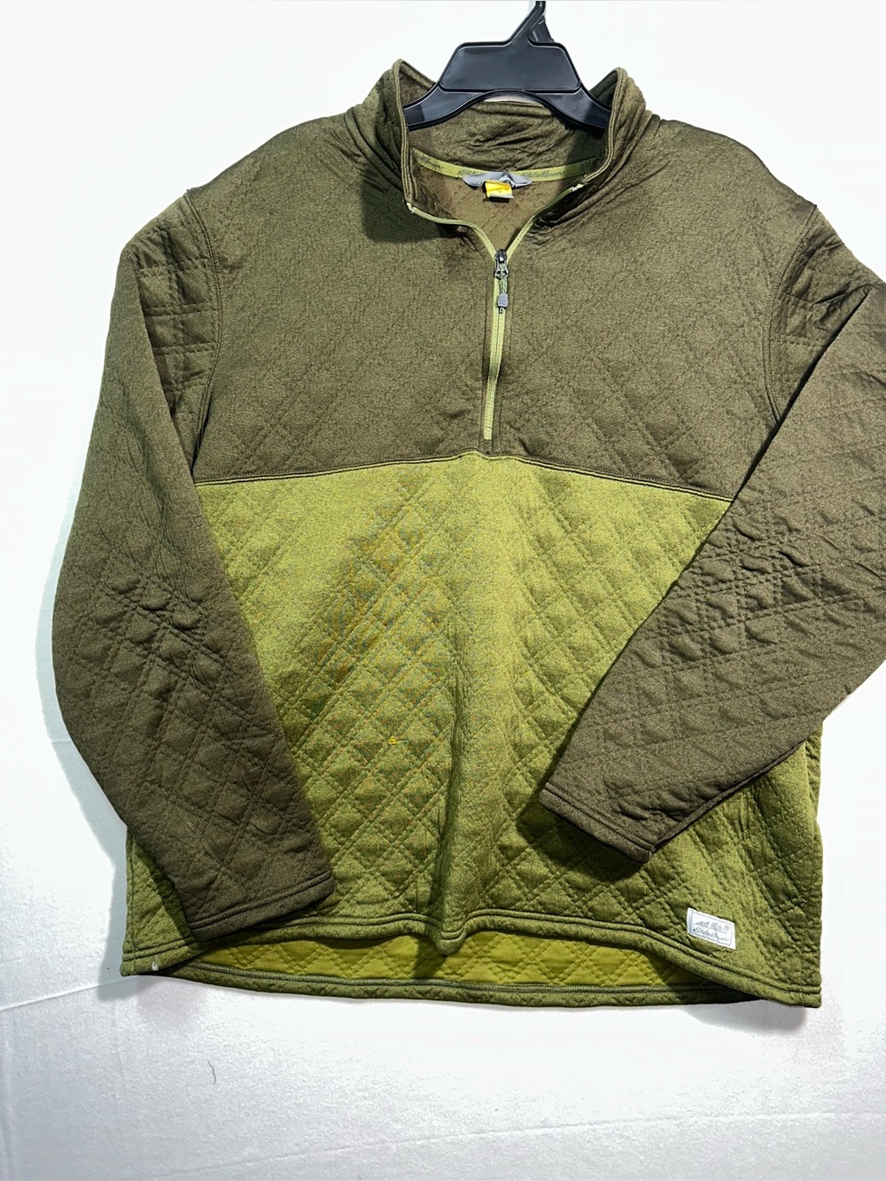 Eddie Bauer Two-Tone Olive & Moss Quilted Half-Zip Sweater